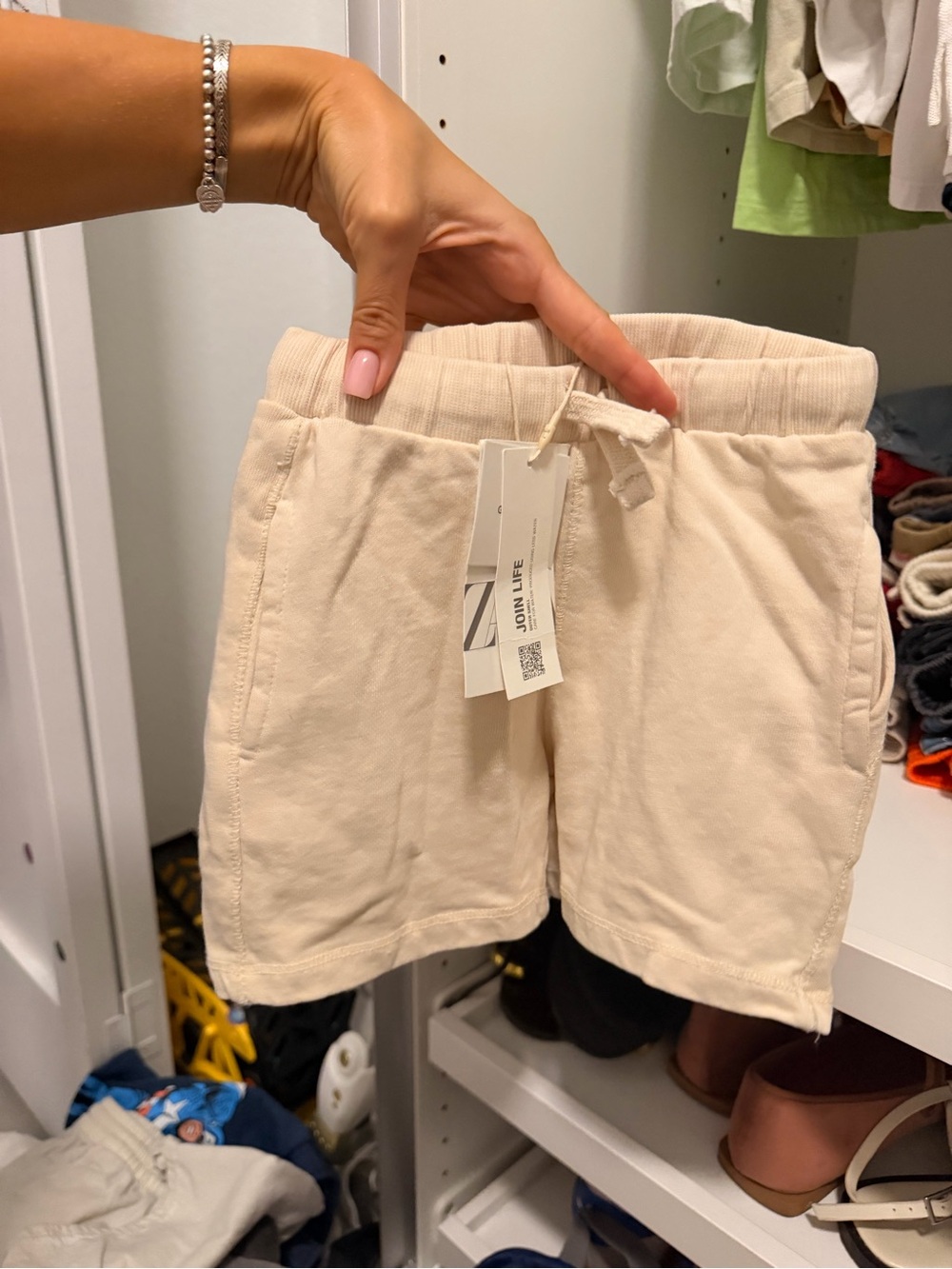 NWT Zara 3/4 years Cotton Drawstring toddler boys Shorts in Light Beige